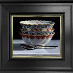 Three Porcelain Bowls And Silver Spoon