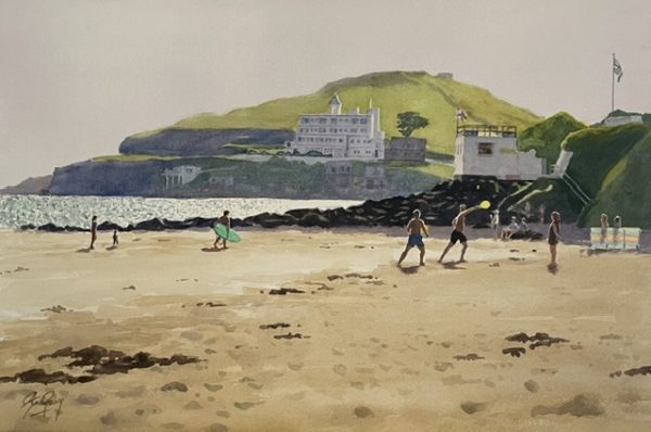 Playing on the beach near Burgh Island